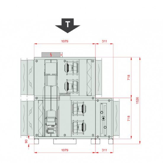 VENTUS Supply and exhaust floor mounted unit VVS055c FRMVH-FVMR, Airflow: 5700m³/h, EP: 300Pa