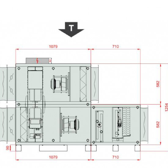 VENTUS Supply and exhaust floor mounted unit VVS040c FRVHC-FVR, Airflow: 4100m³/h, EP: 300Pa